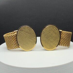Vintage Gold Tone Mesh Wrap Around Cufflinks Brushed Oval Front